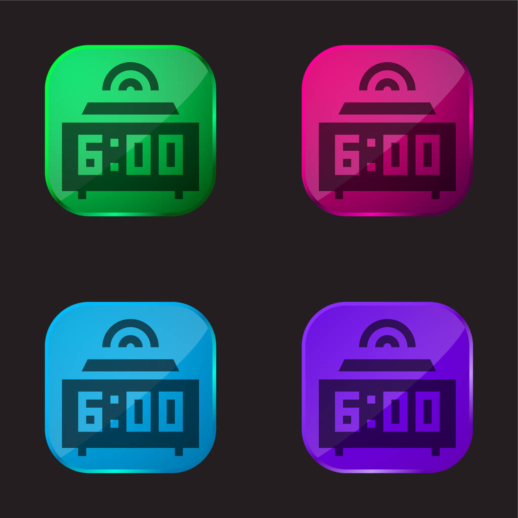 Réveil icône bouton en verre quatre couleurs - Vecteur, image