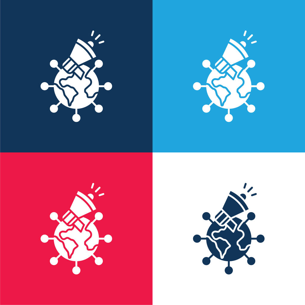 Ensemble d'icônes minimales quatre couleurs bleu et rouge - Vecteur, image