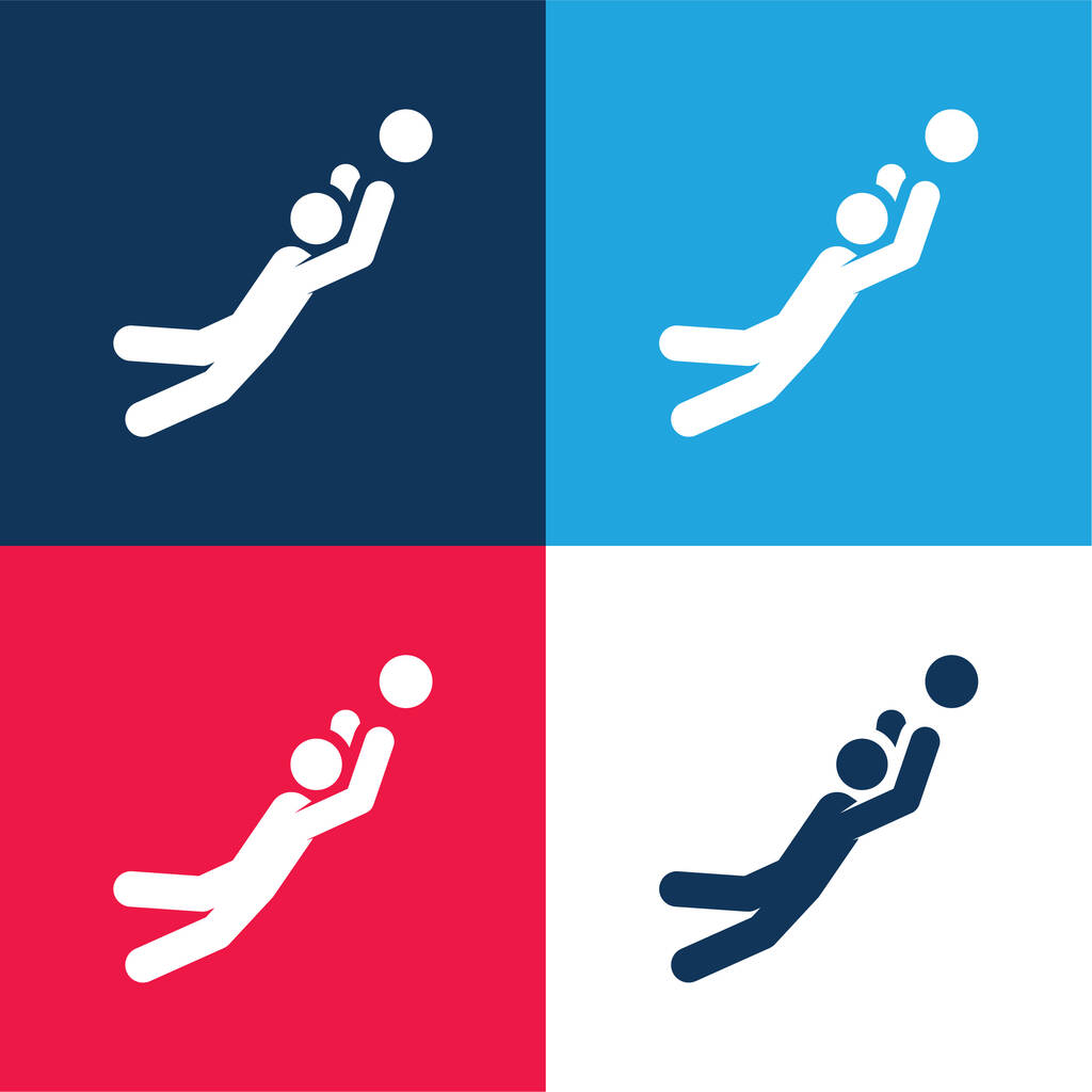 Jogos de bola azul e vermelho quatro cores conjunto de ícones mínimos - Vetor, Imagem