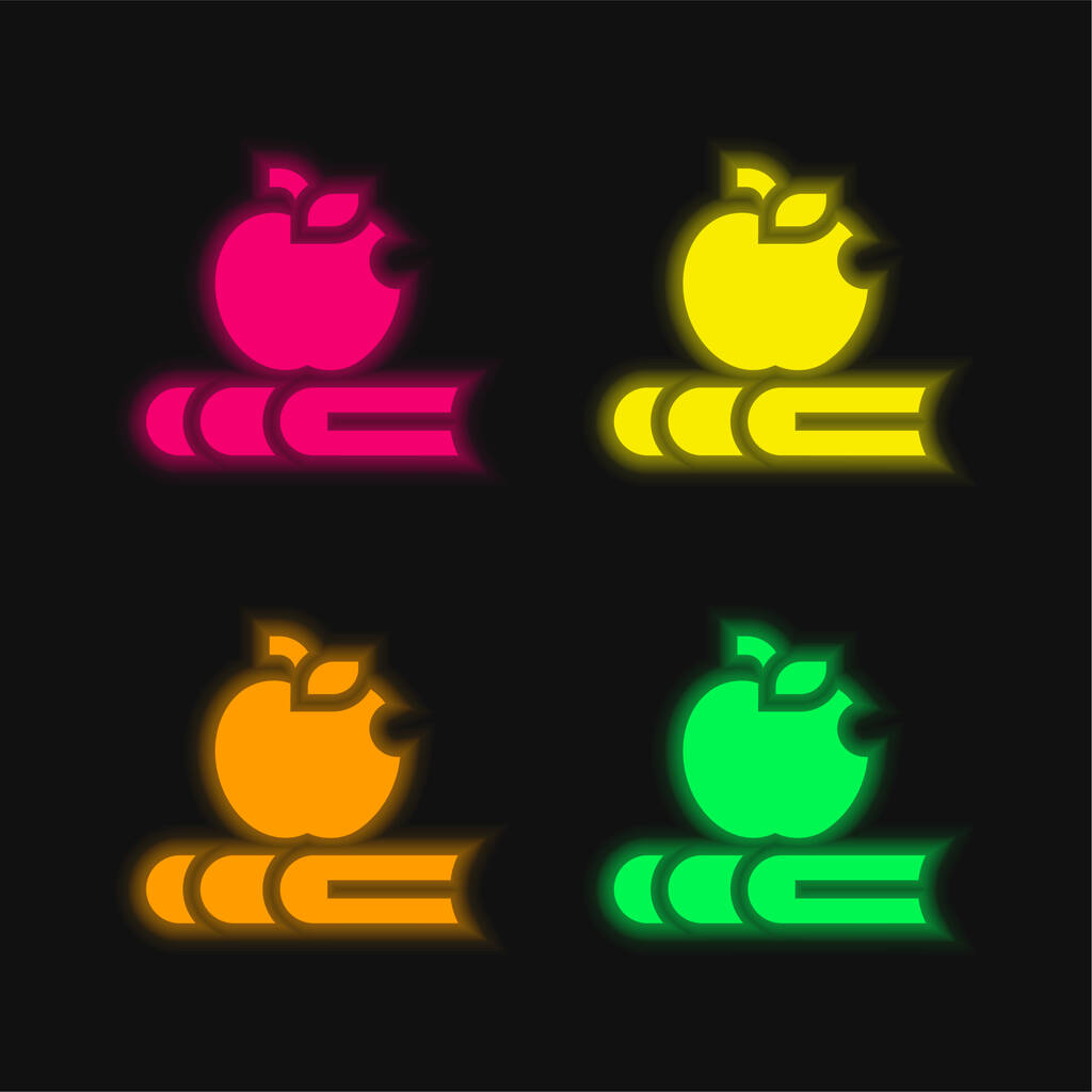 Alma négy színű izzó neon vektor ikon - Vektor, kép