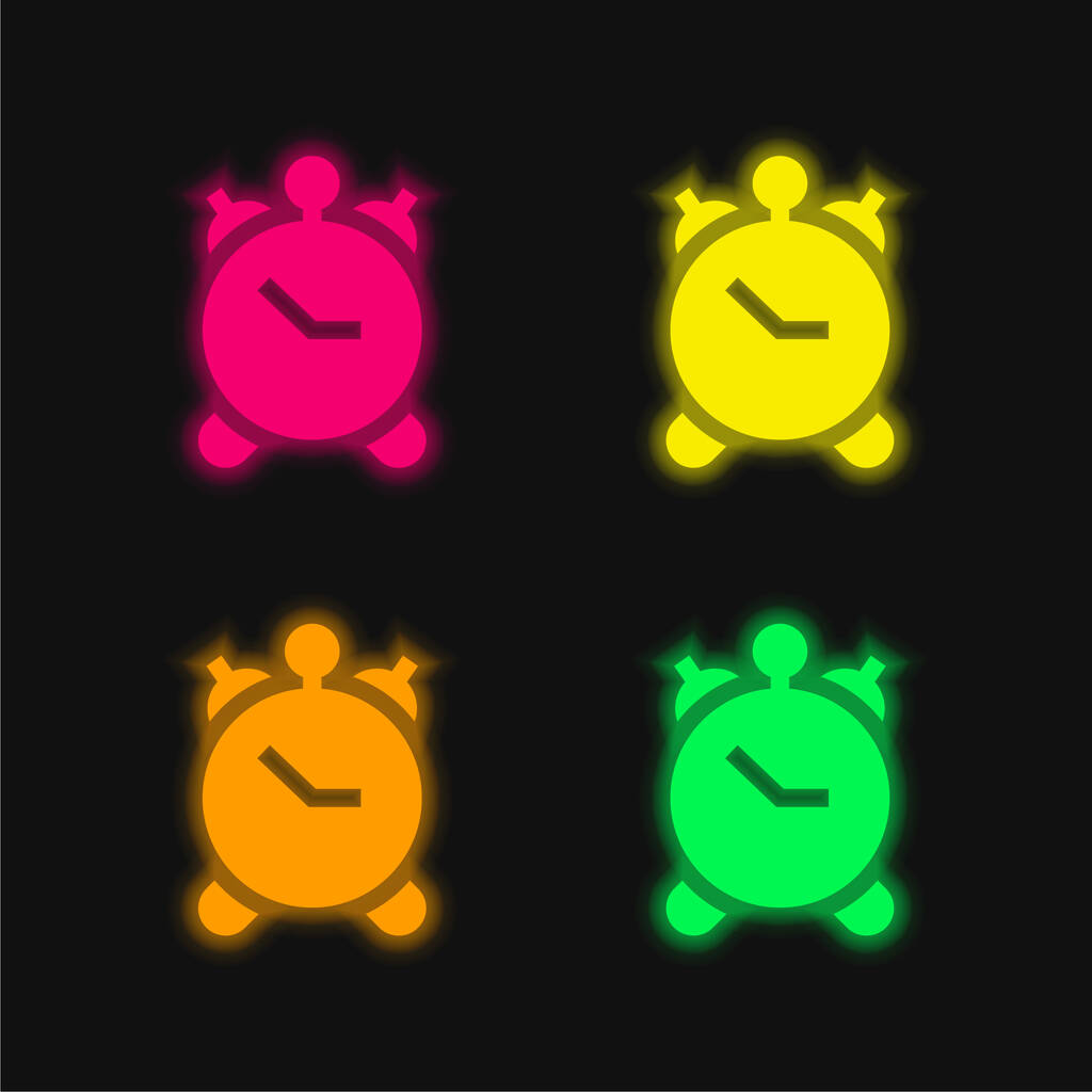 目覚まし時計4色輝くネオンベクトルアイコン - ベクター画像