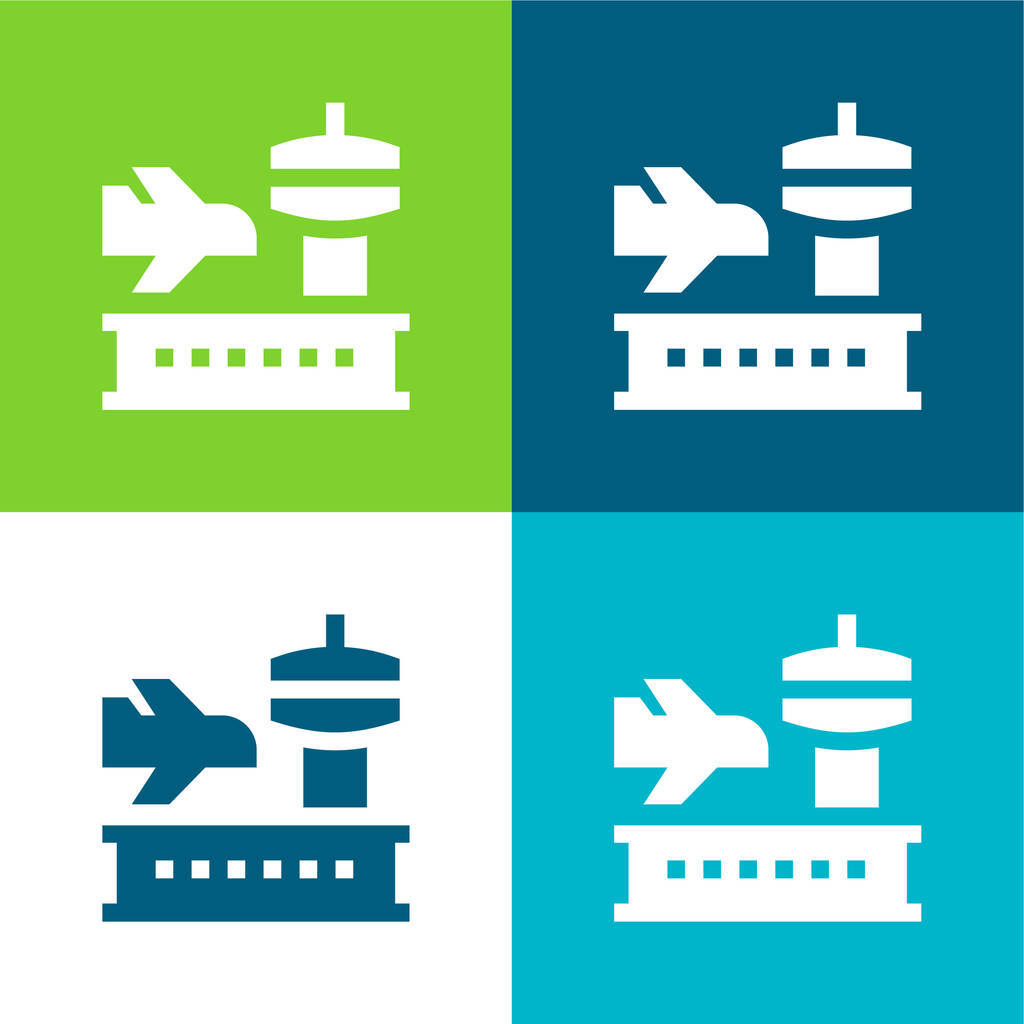 Aeropuerto Plano de cuatro colores mínimo icono conjunto - Vector, Imagen