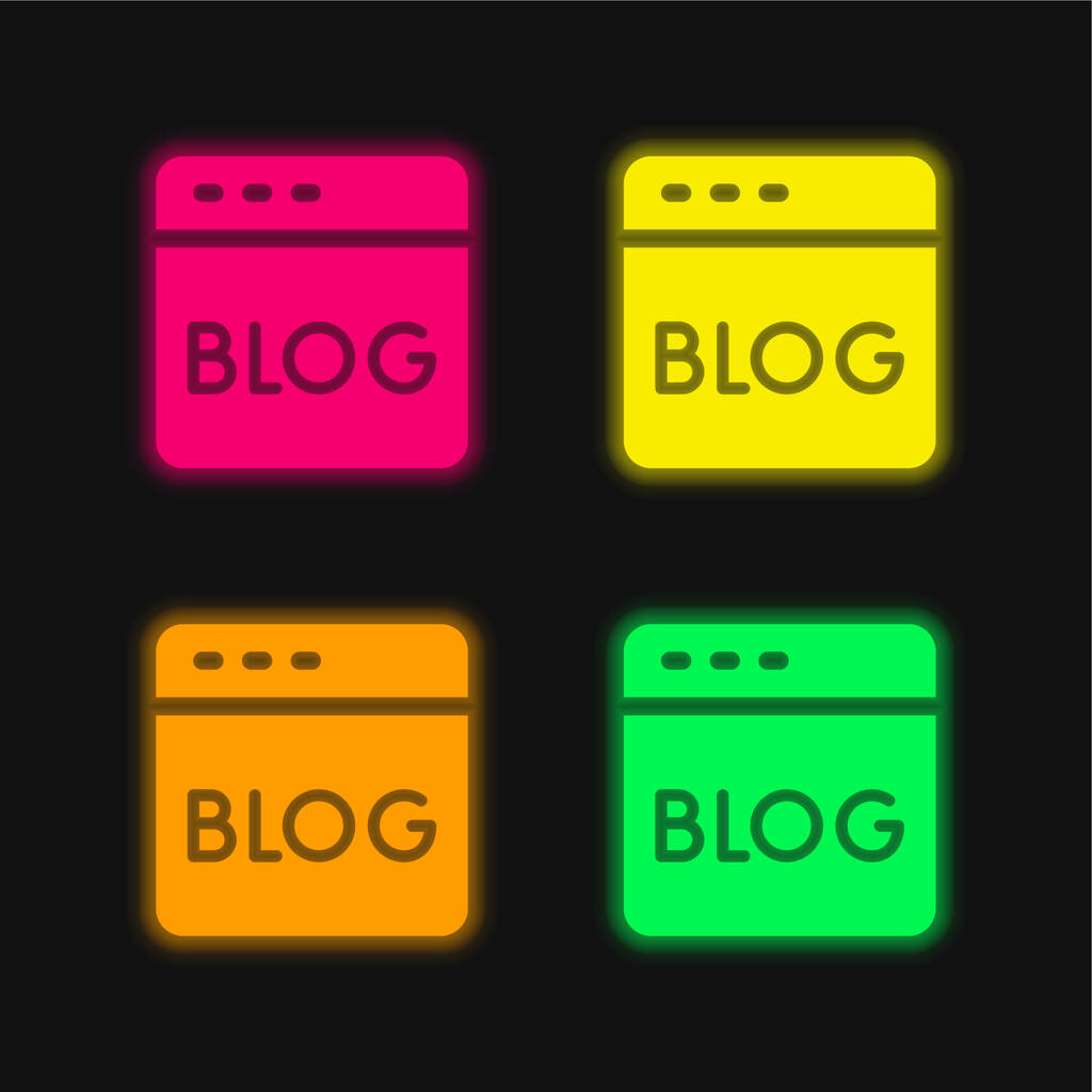 Blog τεσσάρων χρωμάτων λαμπερό εικονίδιο διάνυσμα νέον - Διάνυσμα, εικόνα