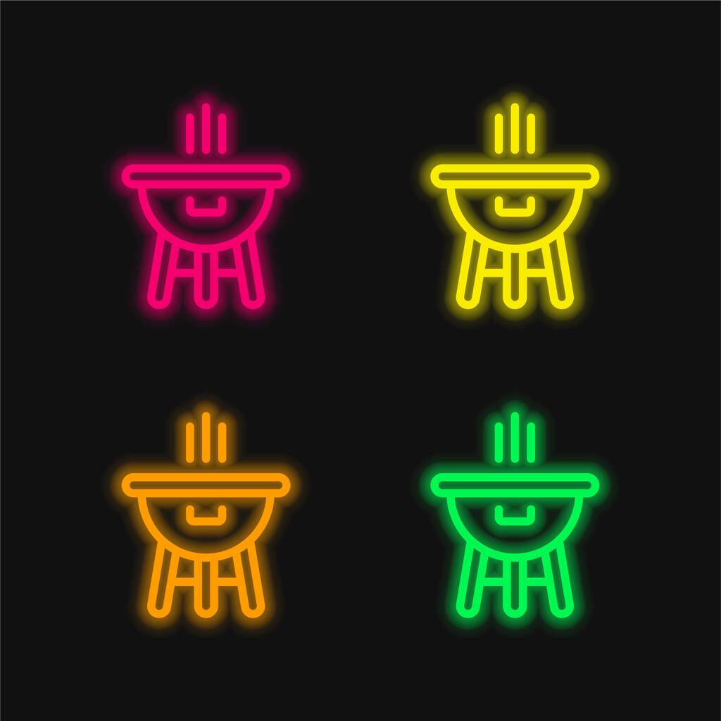 Bbq cuatro colores brillante icono de vectores de neón - Vector, Imagen