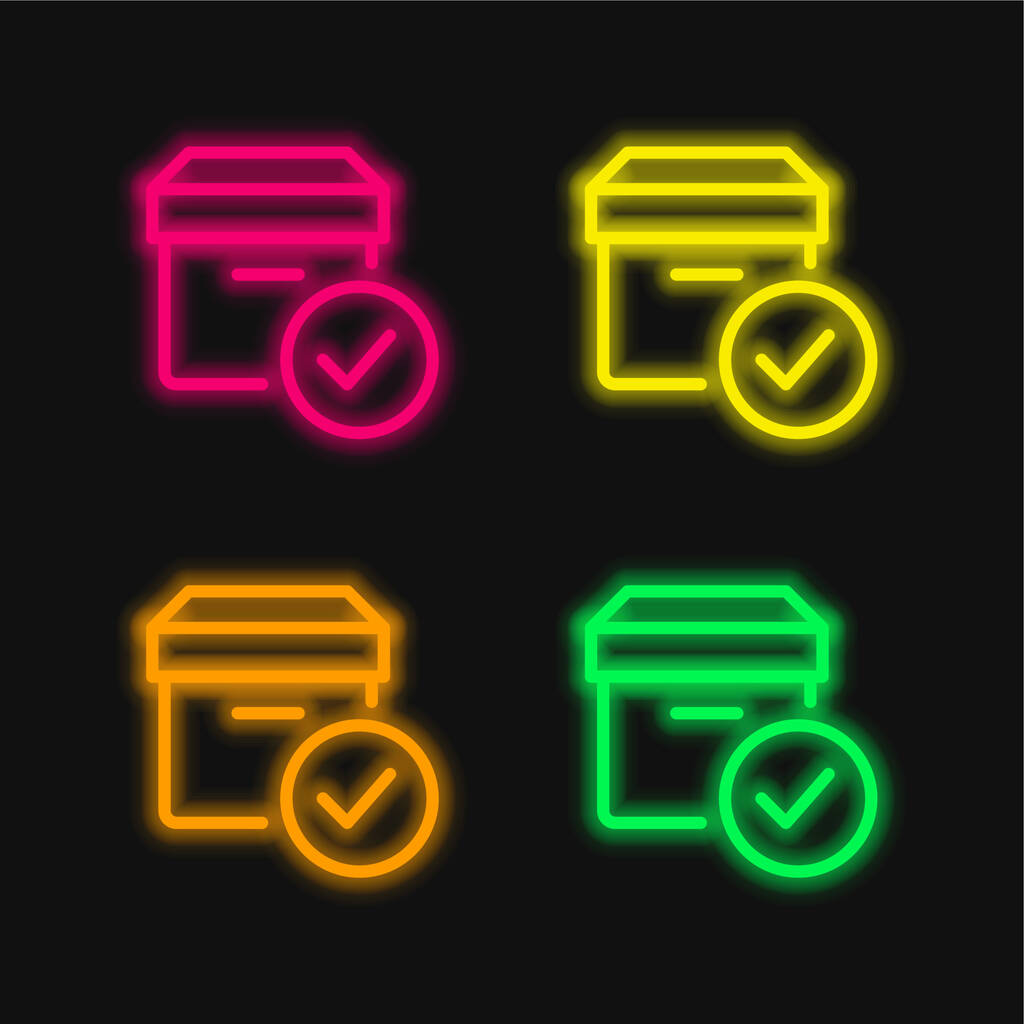 Goedgekeurd vier kleuren gloeiende neon vector icoon - Vector, afbeelding