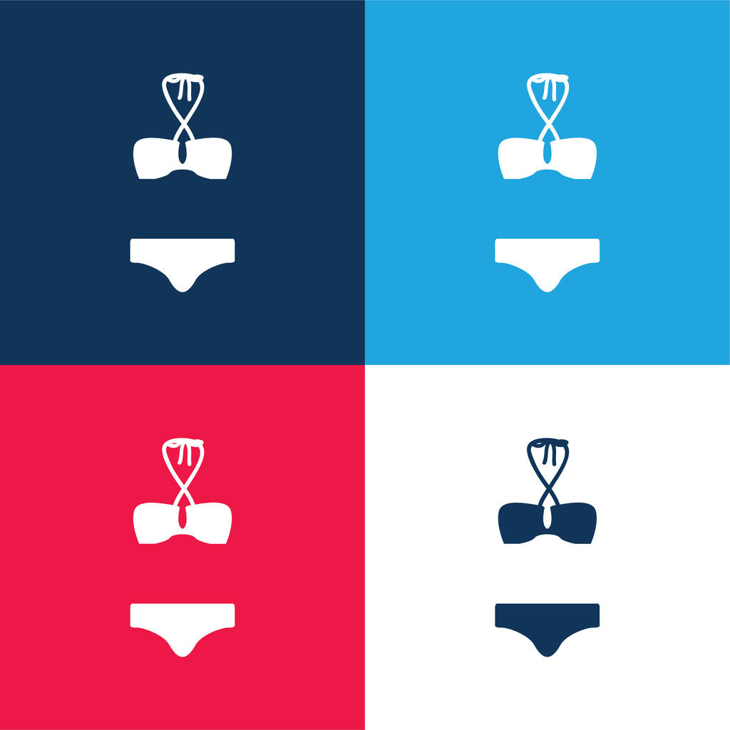 Bikini kék és piros négy szín minimális ikon készlet - Vektor, kép
