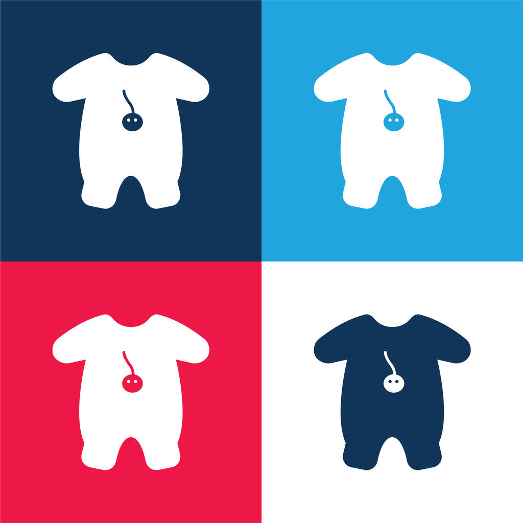 Traje de bebé con diseño de dibujos animados azul y rojo conjunto de iconos mínimo de cuatro colores - Vector, Imagen