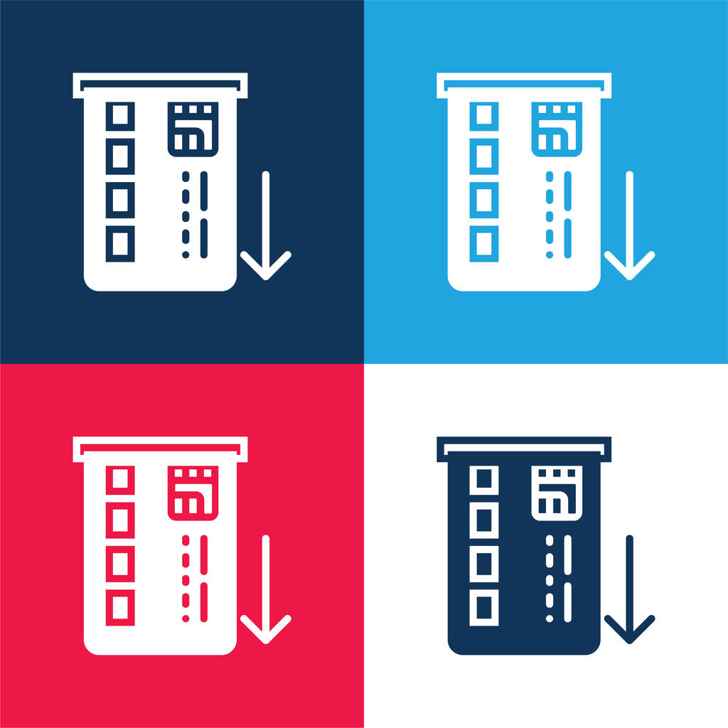 Банкомат синий и красный четыре цвета минимальный набор значков - Вектор,изображение
