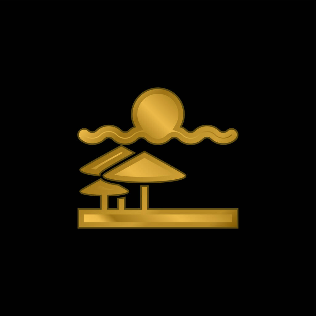 Vector de logotipo o icono metálico chapado en oro Beach View - Vector, Imagen