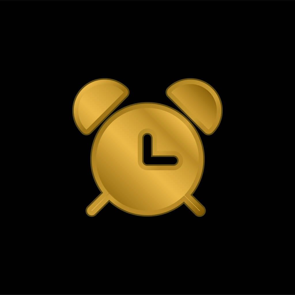 Reloj despertador con campanas chapado en oro icono metálico o logo vector - Vector, imagen