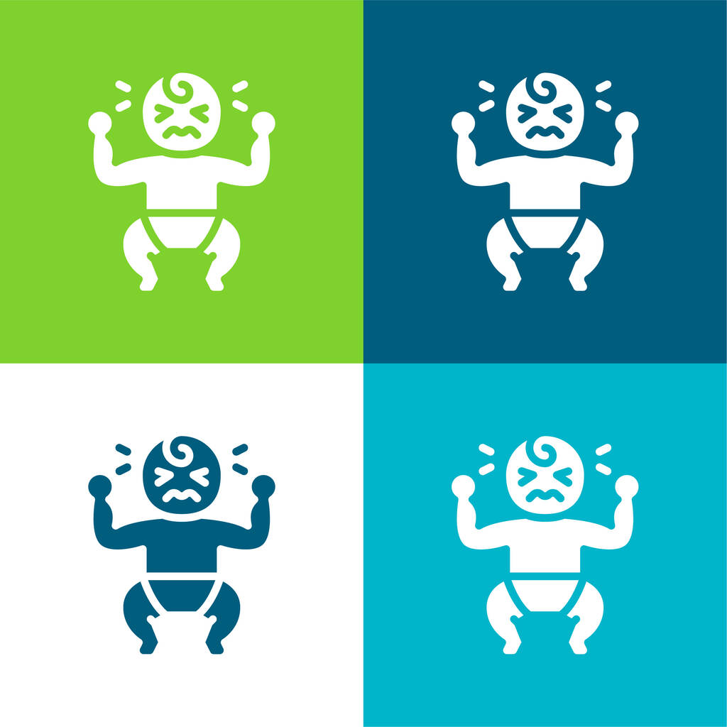 Bebé llorando plana de cuatro colores mínimo icono conjunto - Vector, imagen