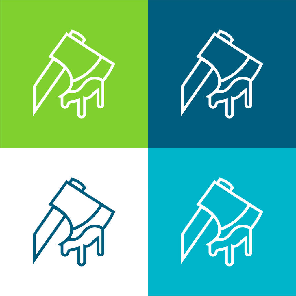 Axe Cutting An Animal Flat four color minimal icon set - Vector, Image