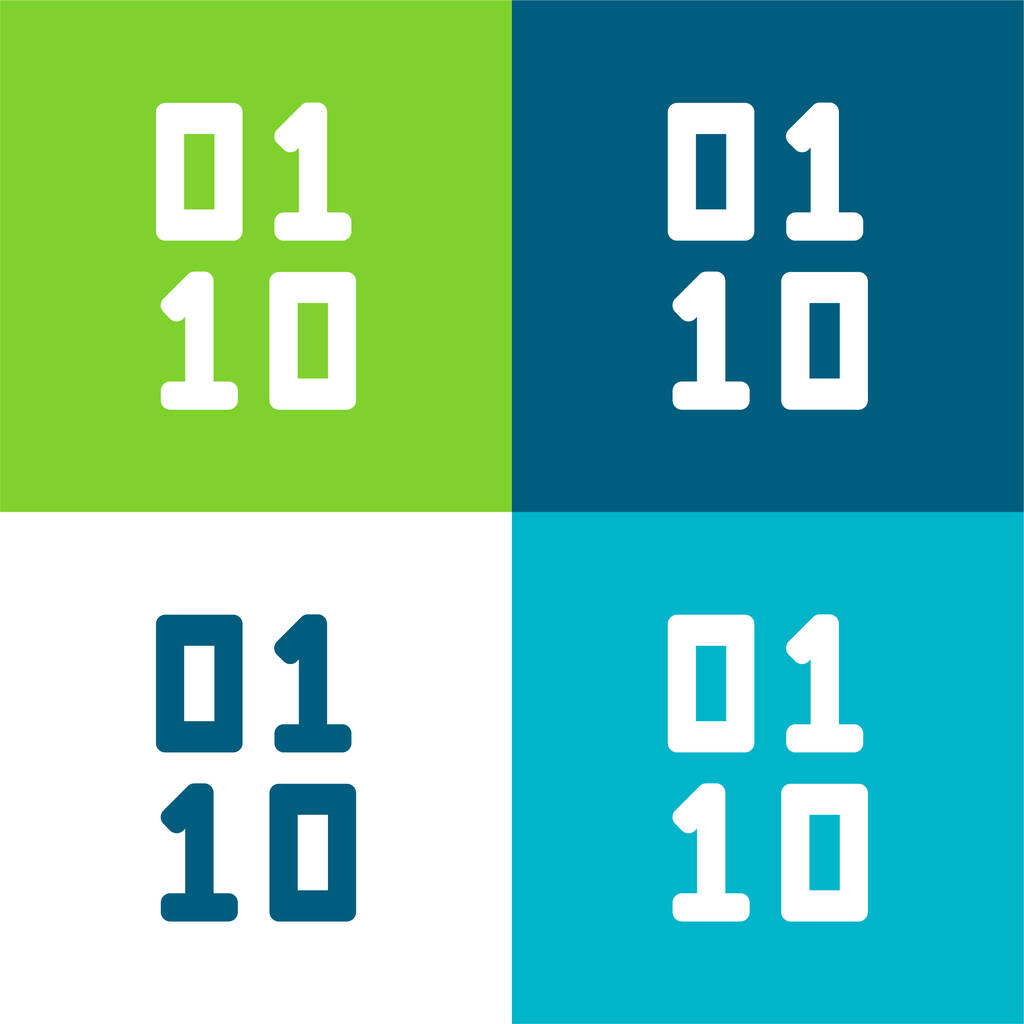 Codice binario Set di icone minimali a quattro colori piatti - Vettoriali, immagini