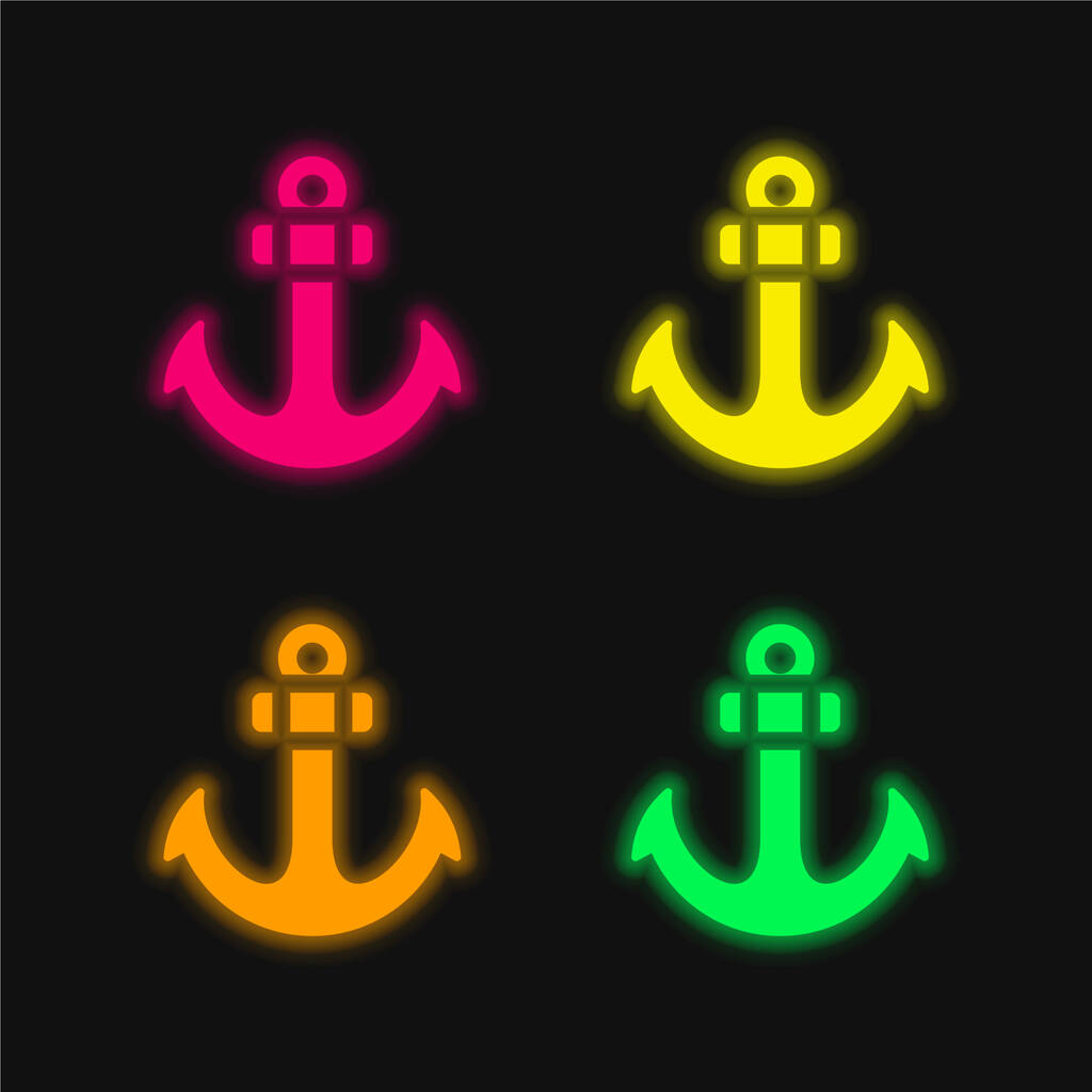 Kotwica cztery kolor świecący neon wektor ikona - Wektor, obraz