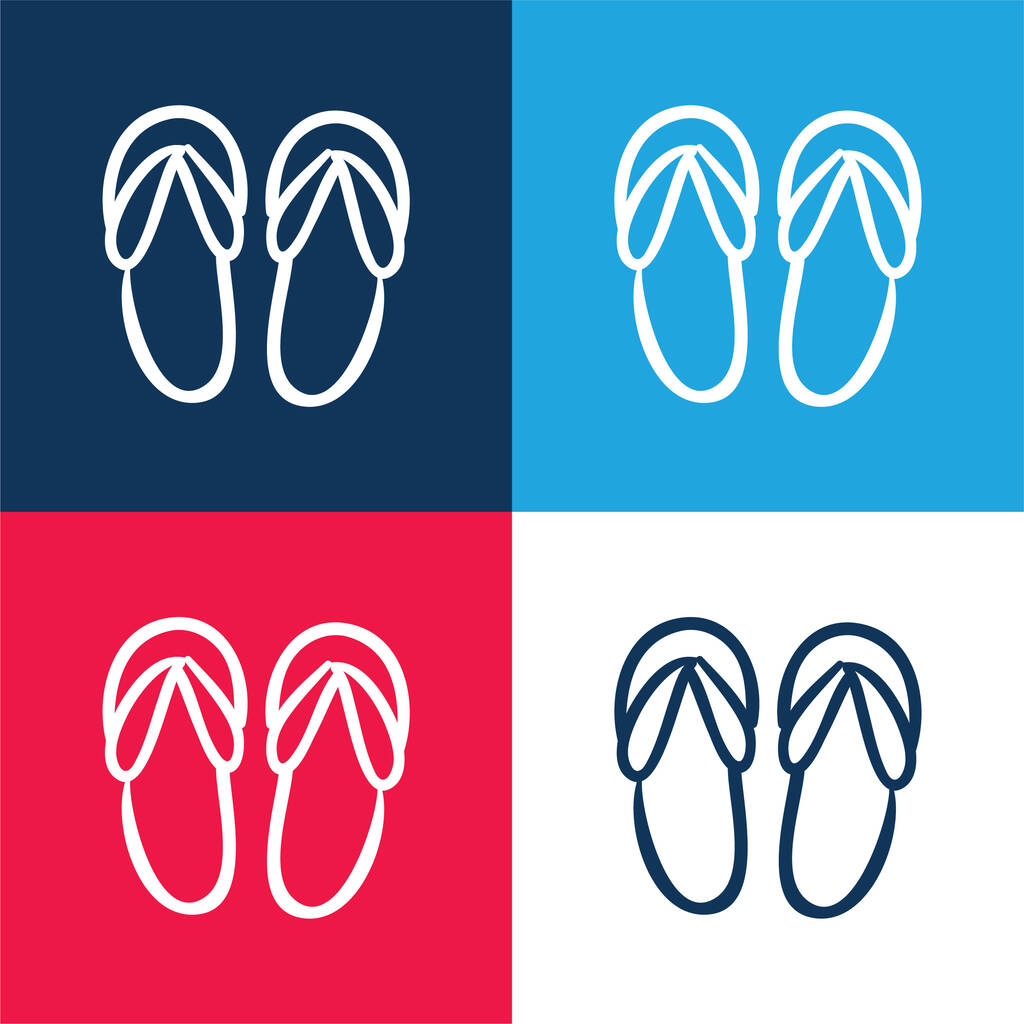 Sandali da spiaggia disegnati a mano Outline blu e rosso quattro colori set icona minima - Vettoriali, immagini