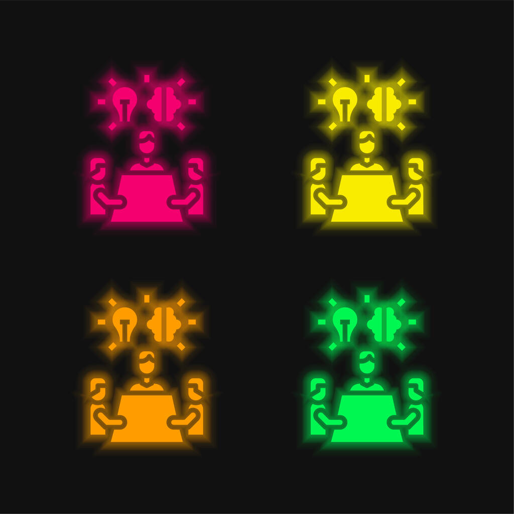 Brainstorm vier kleuren gloeiende neon vector pictogram - Vector, afbeelding