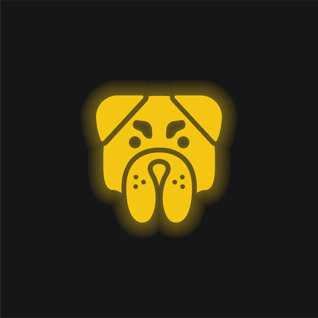 Cara de Bulldog irritado ícone de néon brilhante amarelo - Vetor, Imagem