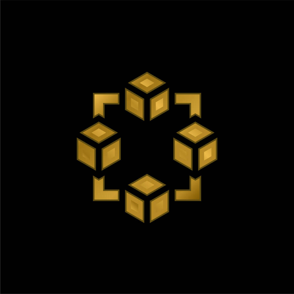 Blockchain aranyozott fémbevonatú ikon vagy logó vektor - Vektor, kép