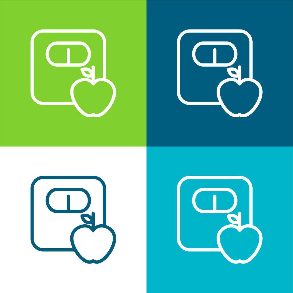 Apple And A Scale Zarysy płaski zestaw czterech kolorów minimalny zestaw ikon - Wektor, obraz