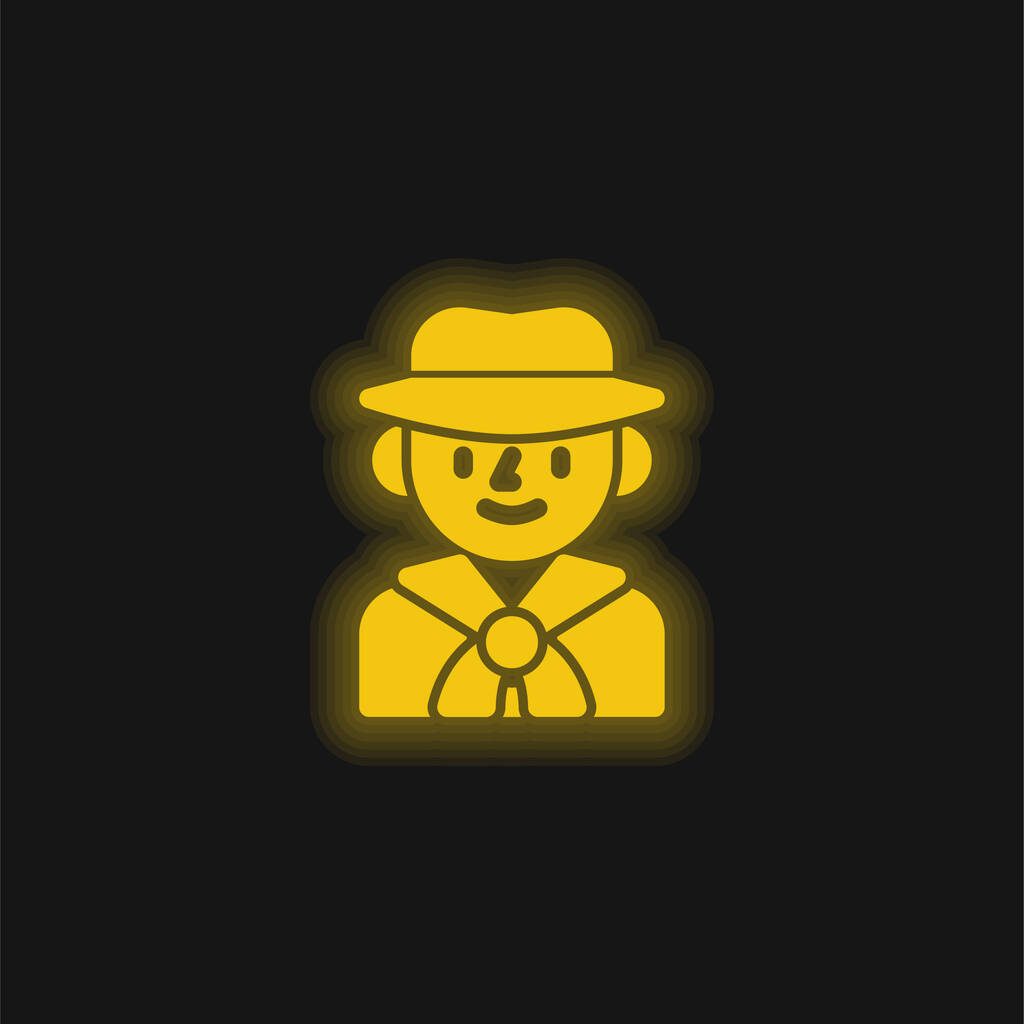 Pfadfinder gelbe leuchtende Neon-Ikone - Vektor, Bild