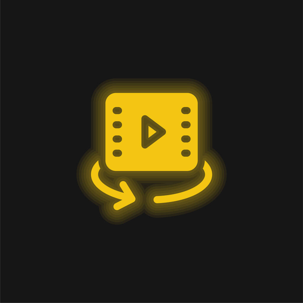 360 Video gelb leuchtende Neon-Symbol - Vektor, Bild