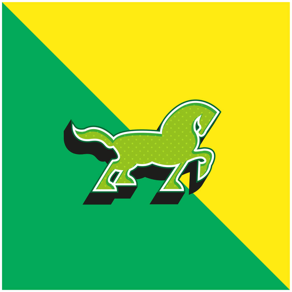Grande silhouette de côté de marche de cheval noir avec la queue et un pied vers le haut logo vectoriel 3d moderne vert et jaune - Vecteur, image