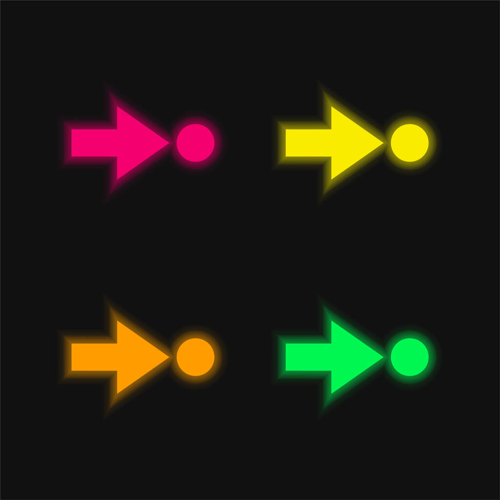 Seta Apontando Um Círculo de quatro cores brilhante ícone de vetor de néon - Vetor, Imagem