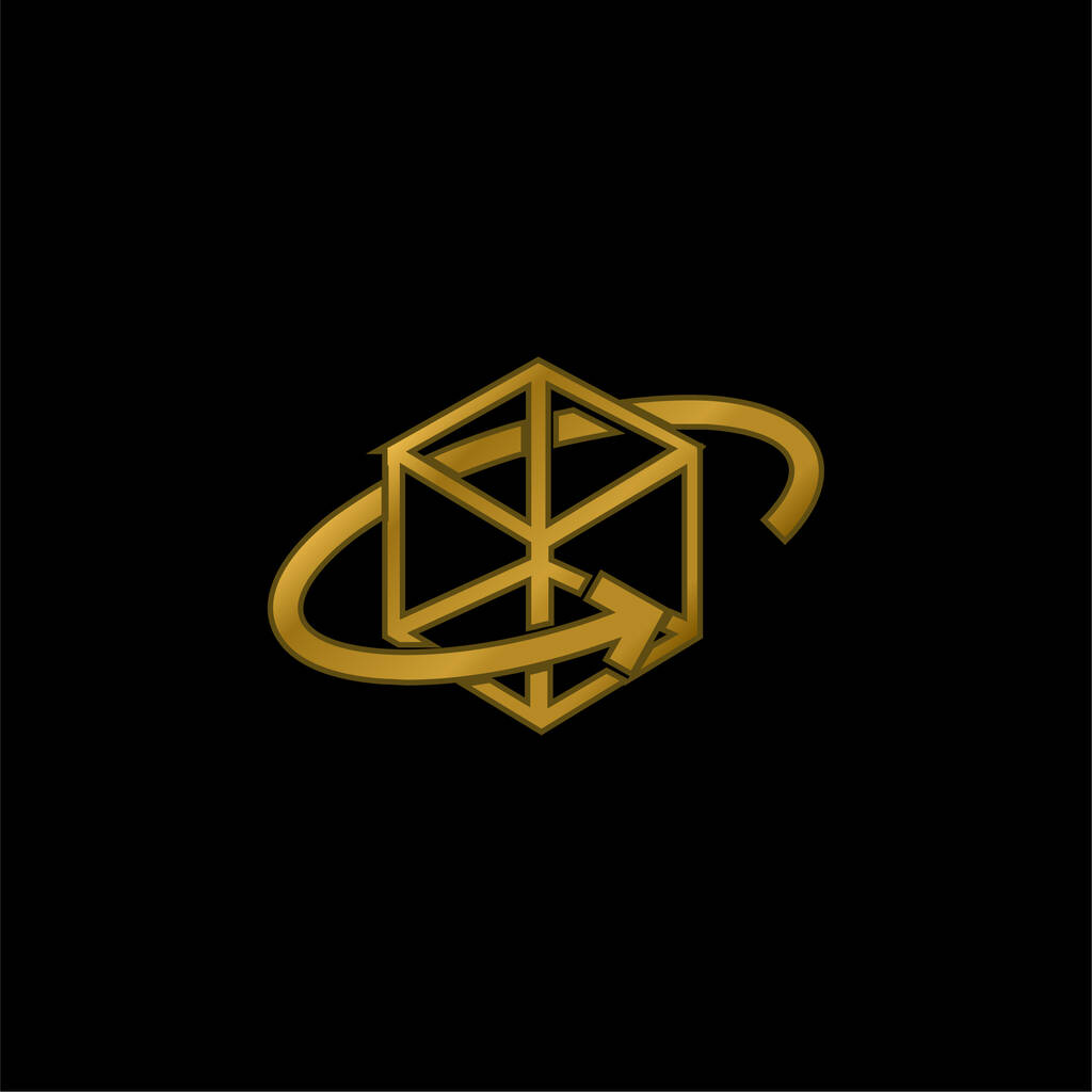3d друкований куб з круговою стрілкою навколо золотої ікони металу або вектор логотипу
 - Вектор, зображення