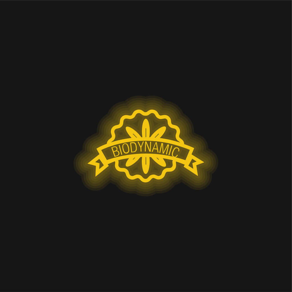 Biodynamiczna Odznaka żółta świecąca ikona neonu - Wektor, obraz