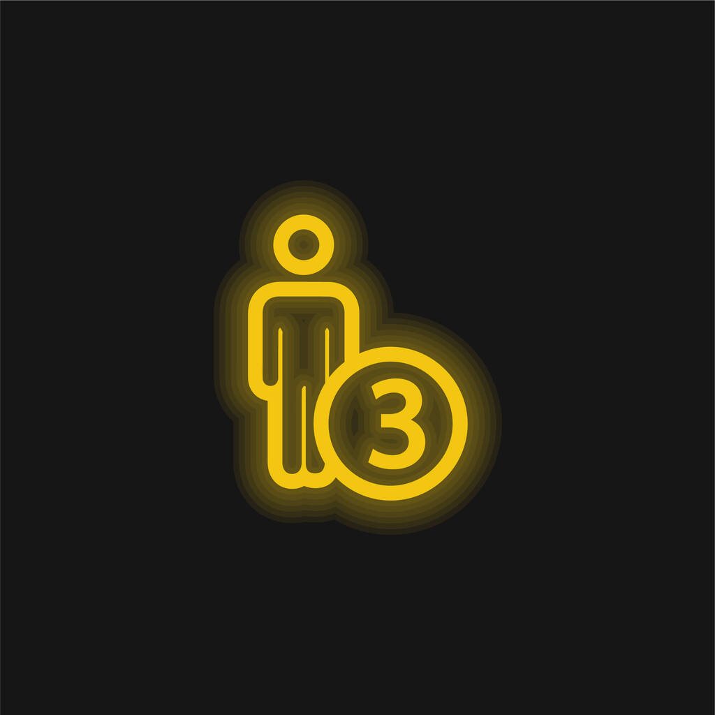 3 Henkilöt tai henkilö numero Kolme Symbol keltainen hehkuva neon kuvake - Vektori, kuva