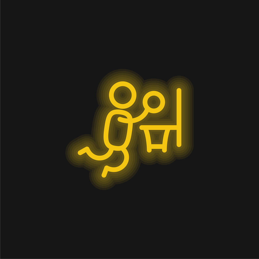 Joueur de basket-ball Jamming icône jaune néon lumineux - Vecteur, image