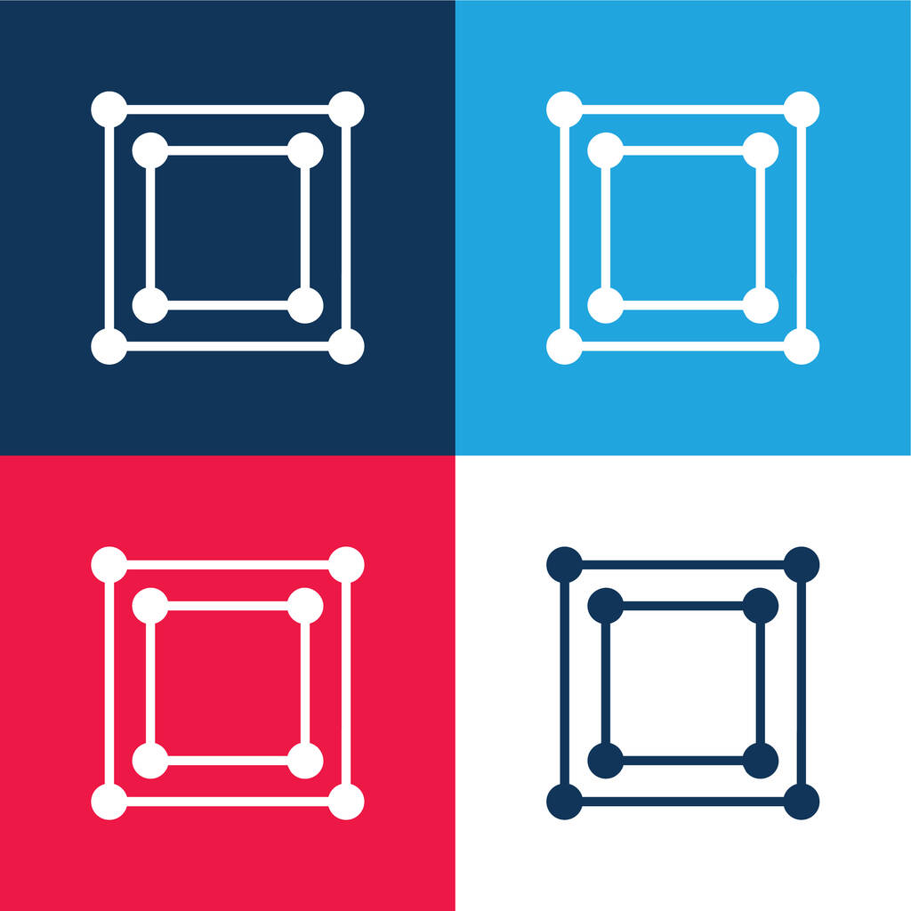 Boîte de délimitation bleu et rouge ensemble d'icônes minimes quatre couleurs - Vecteur, image