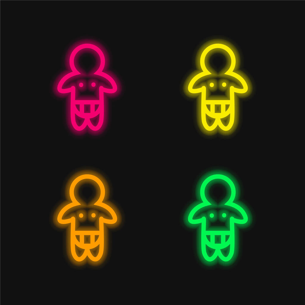 Baby trägt Windel Nur Umriss vier Farbe leuchtenden Neon-Vektor-Symbol - Vektor, Bild