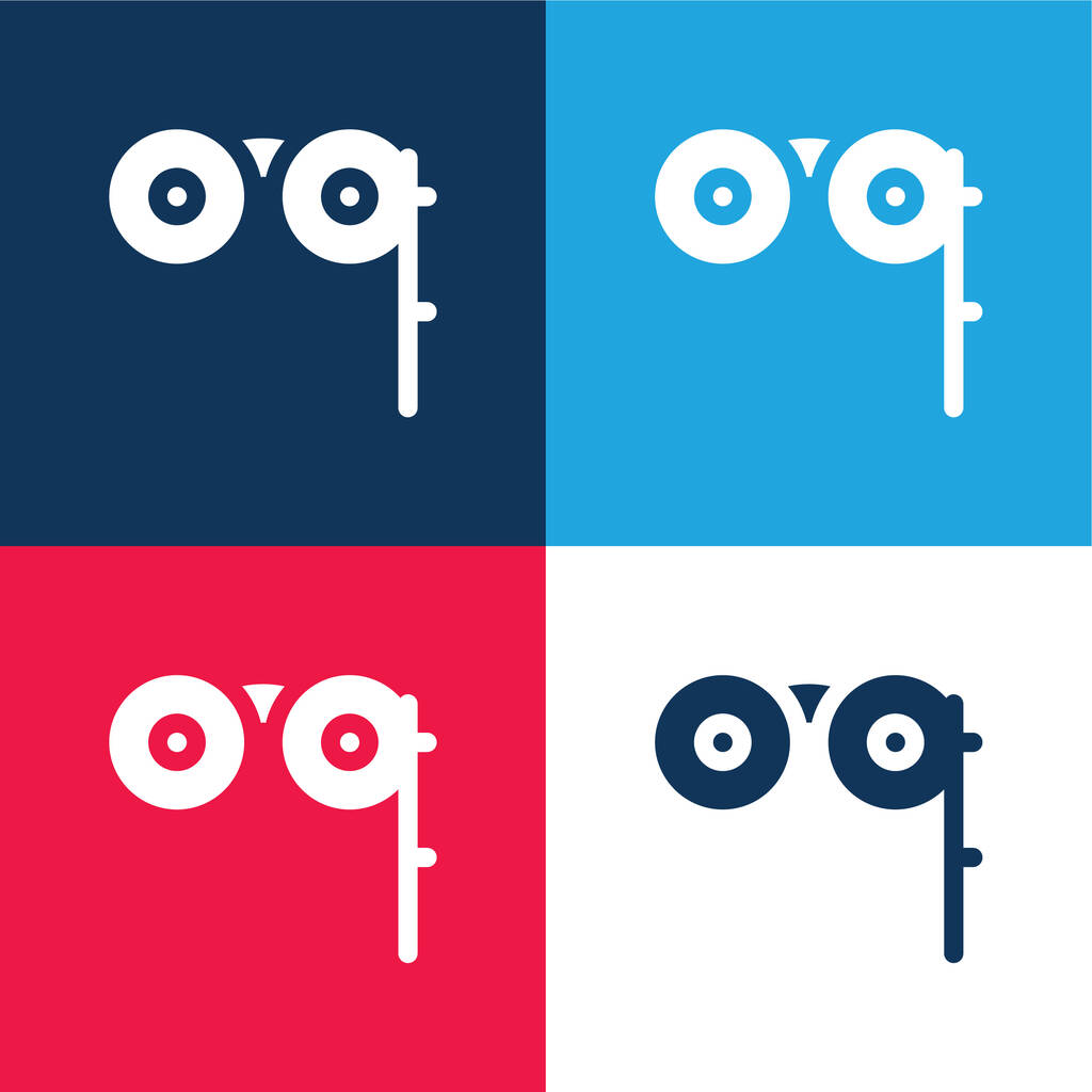 Binokuláry modré a červené čtyři barvy minimální ikona nastavena - Vektor, obrázek