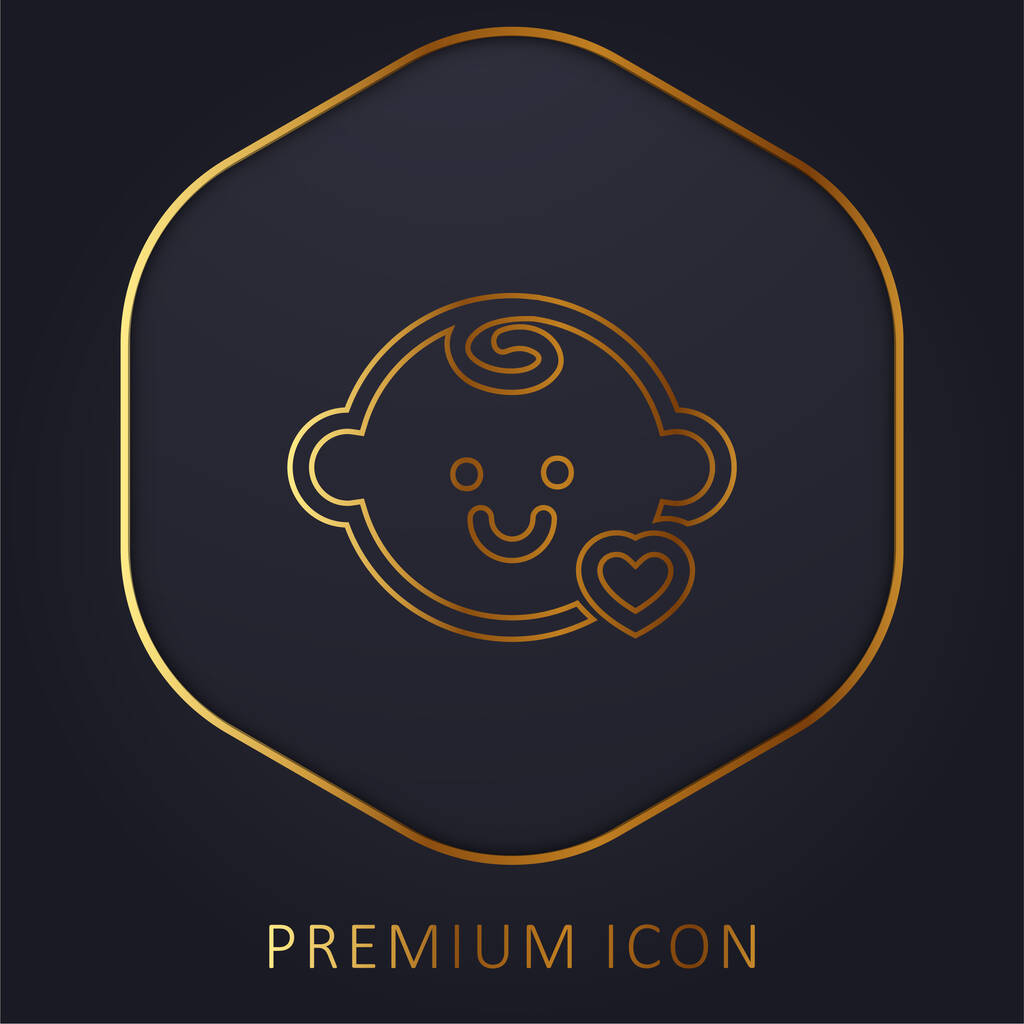 Tête de bébé avec un petit coeur contour ligne d'or logo premium ou icône - Vecteur, image