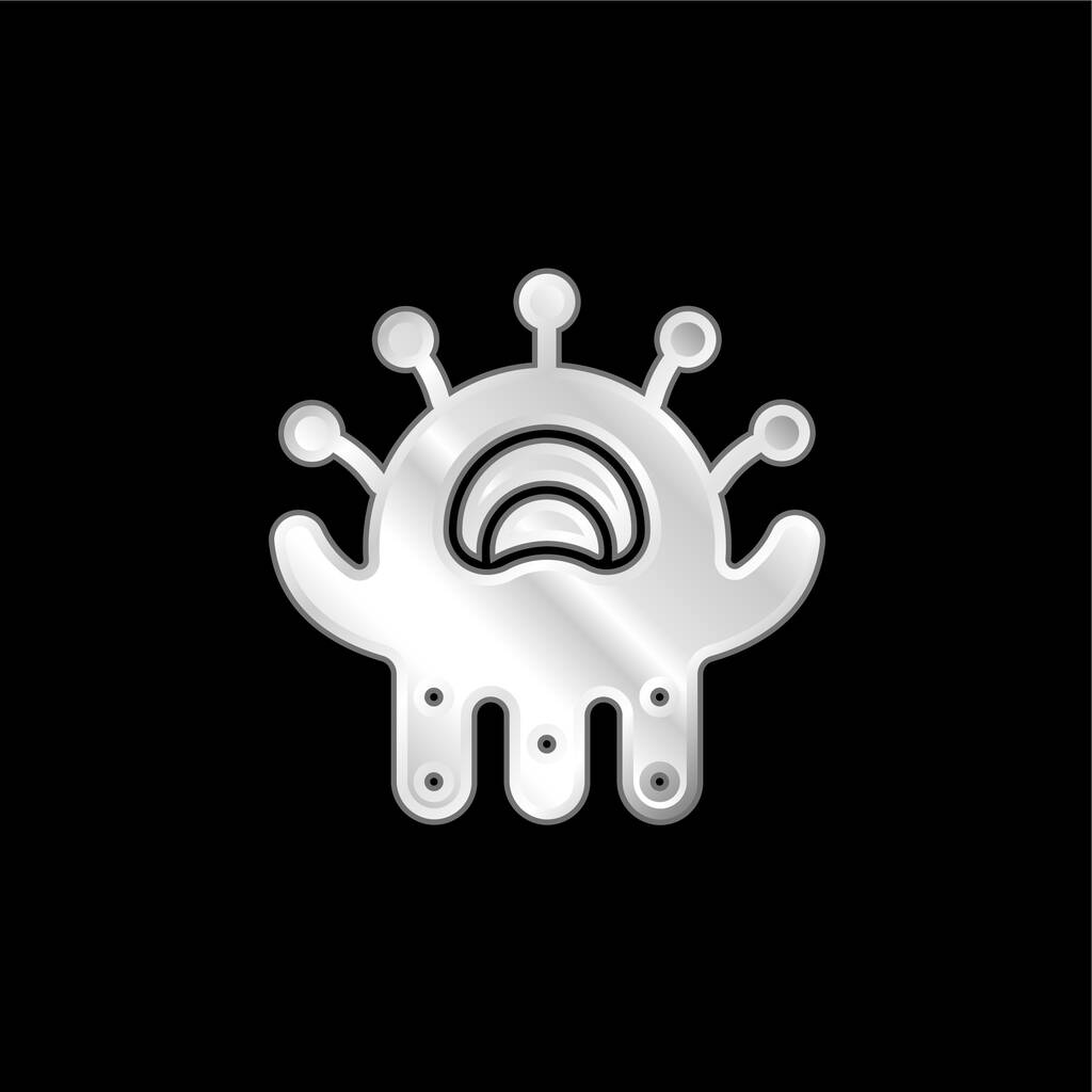 Alien silver plated metallic icon - Vector, Image