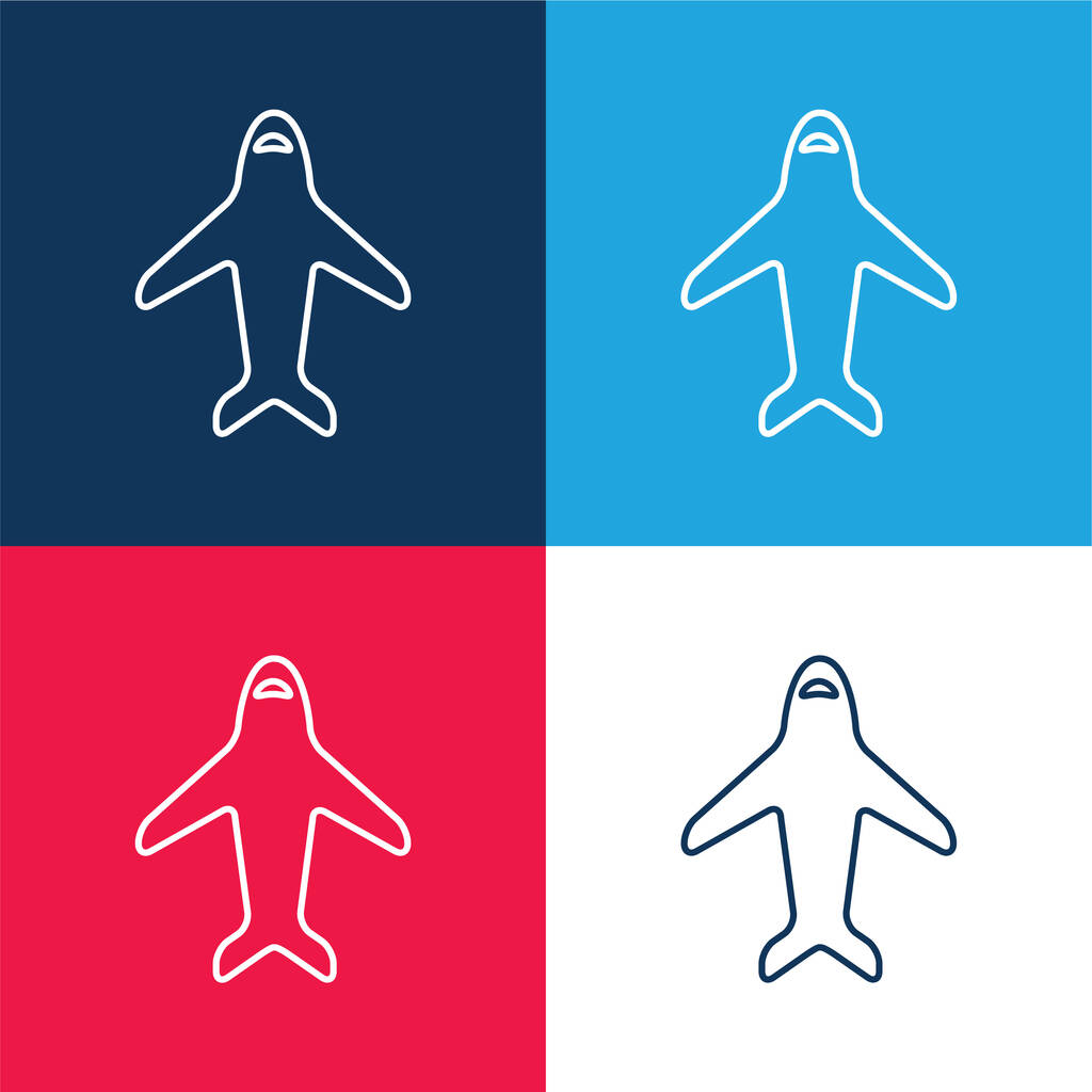Airplane Ultrathin Outline blue and red four color minimal icon set - Vector, Image