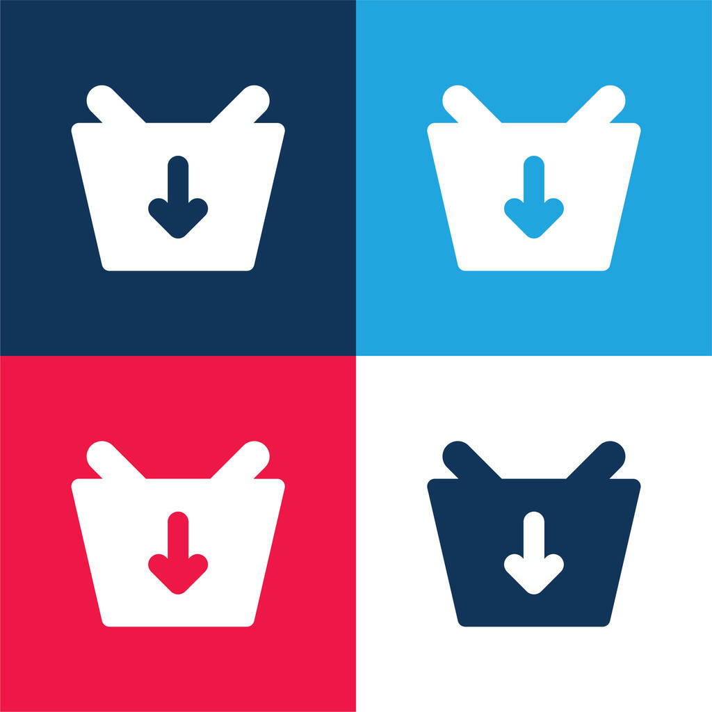 Mandje Download blauw en rood vier kleuren minimale pictogram set - Vector, afbeelding