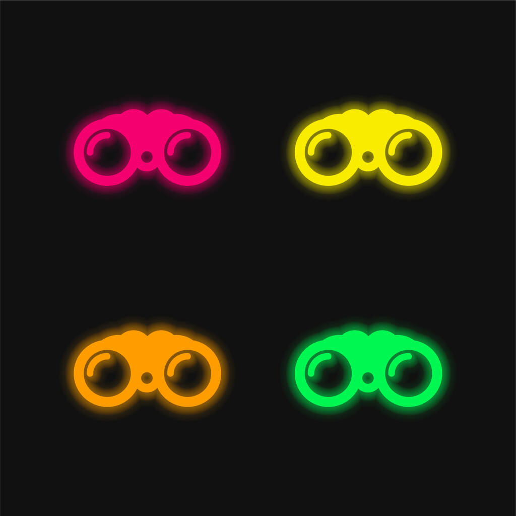 Büyük Binocoular dört renk parlayan neon vektör simgesi - Vektör, Görsel