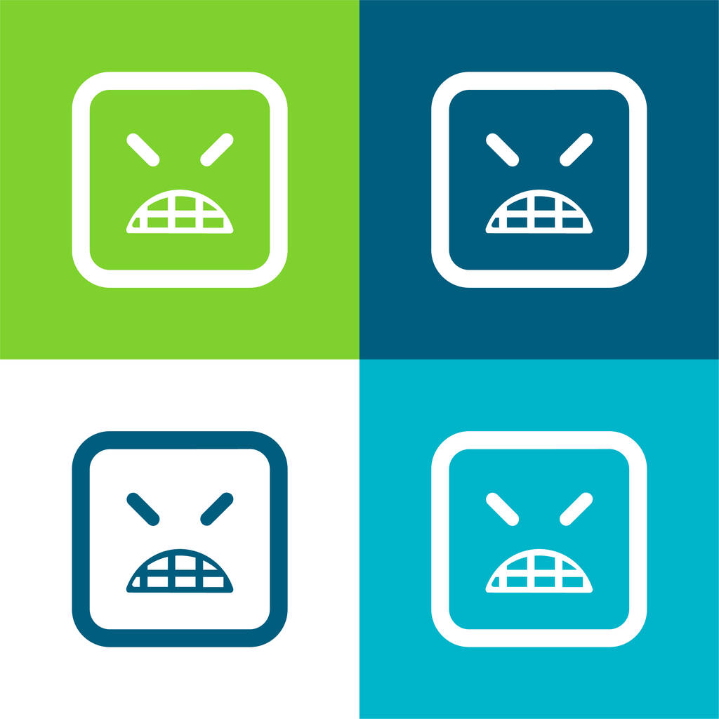 Angry Emoticon Square Face con occhi chiusi Set di icone minimali a quattro colori - Vettoriali, immagini