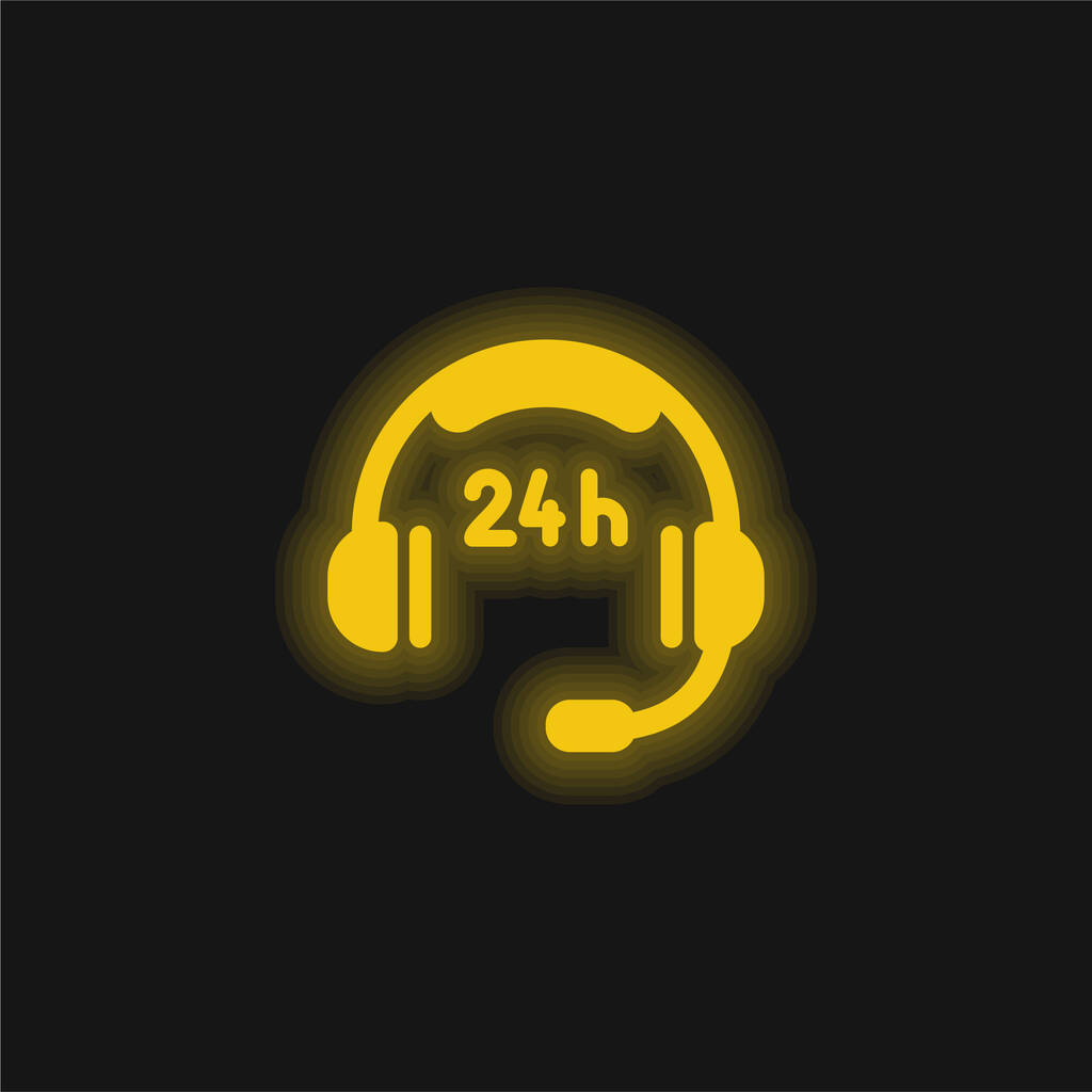 24 Hours Costumer Service yellow growing neon icon - Вектор,изображение