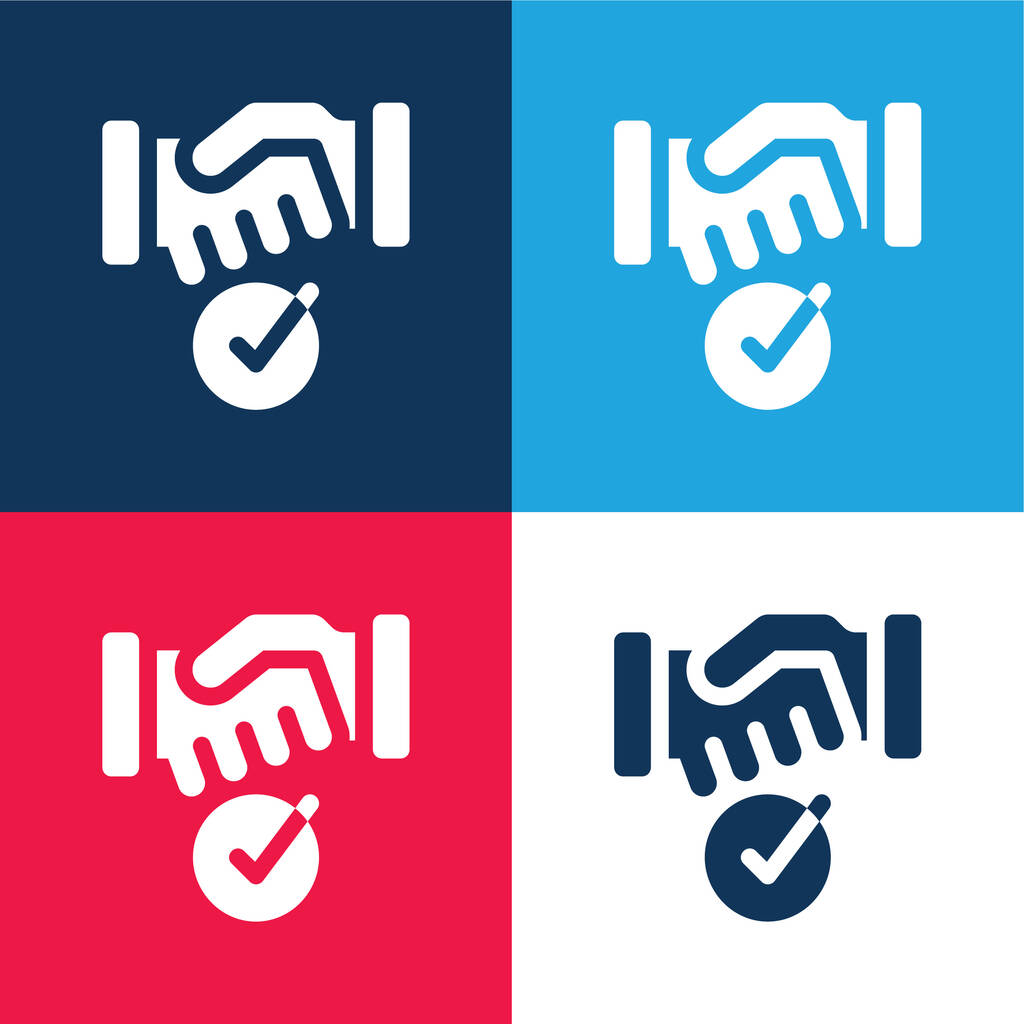 Megállapodás kék és piros négy szín minimális ikon készlet - Vektor, kép