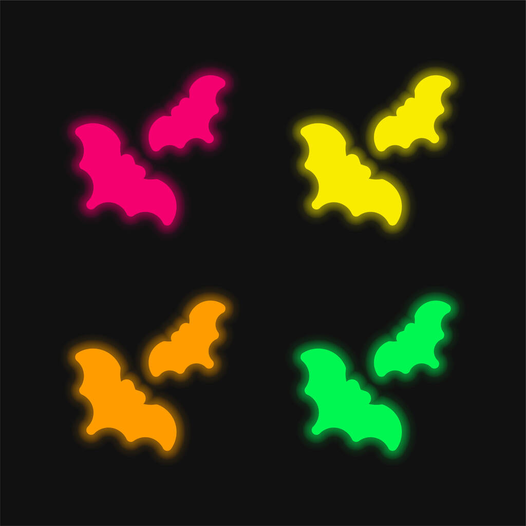 Morcegos quatro cores brilhante ícone vetor de néon - Vetor, Imagem