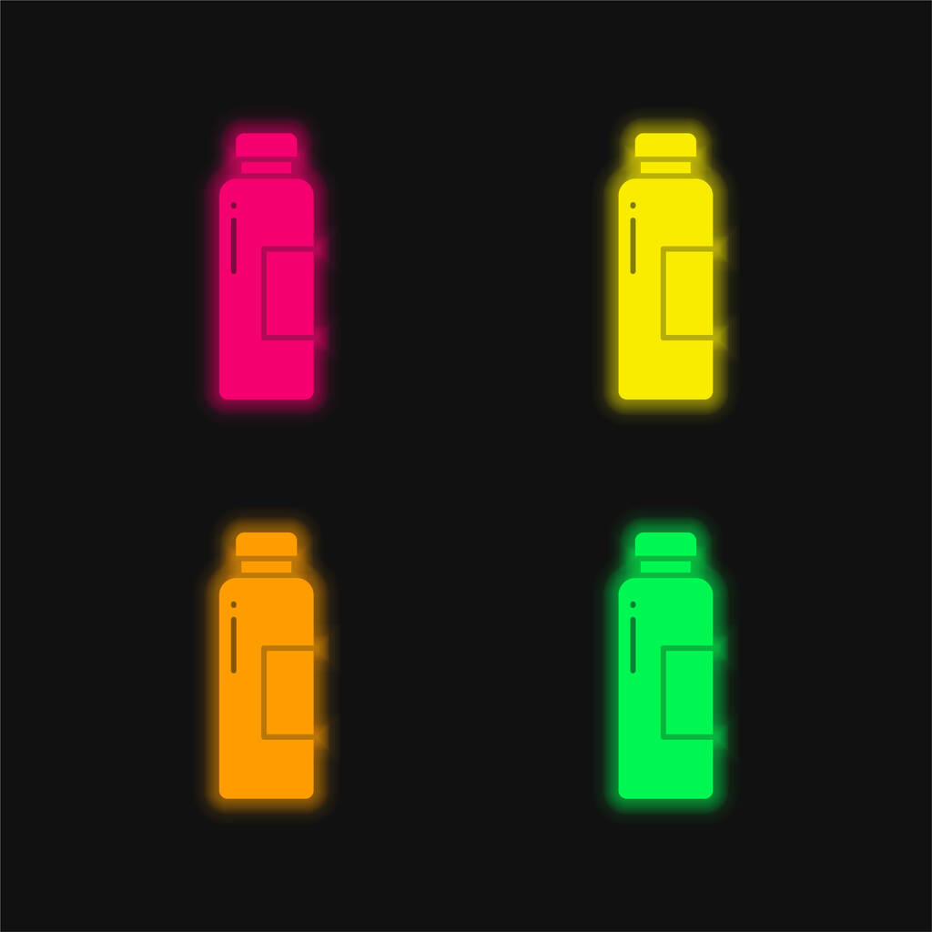 Fles vier kleur gloeiende neon vector pictogram - Vector, afbeelding