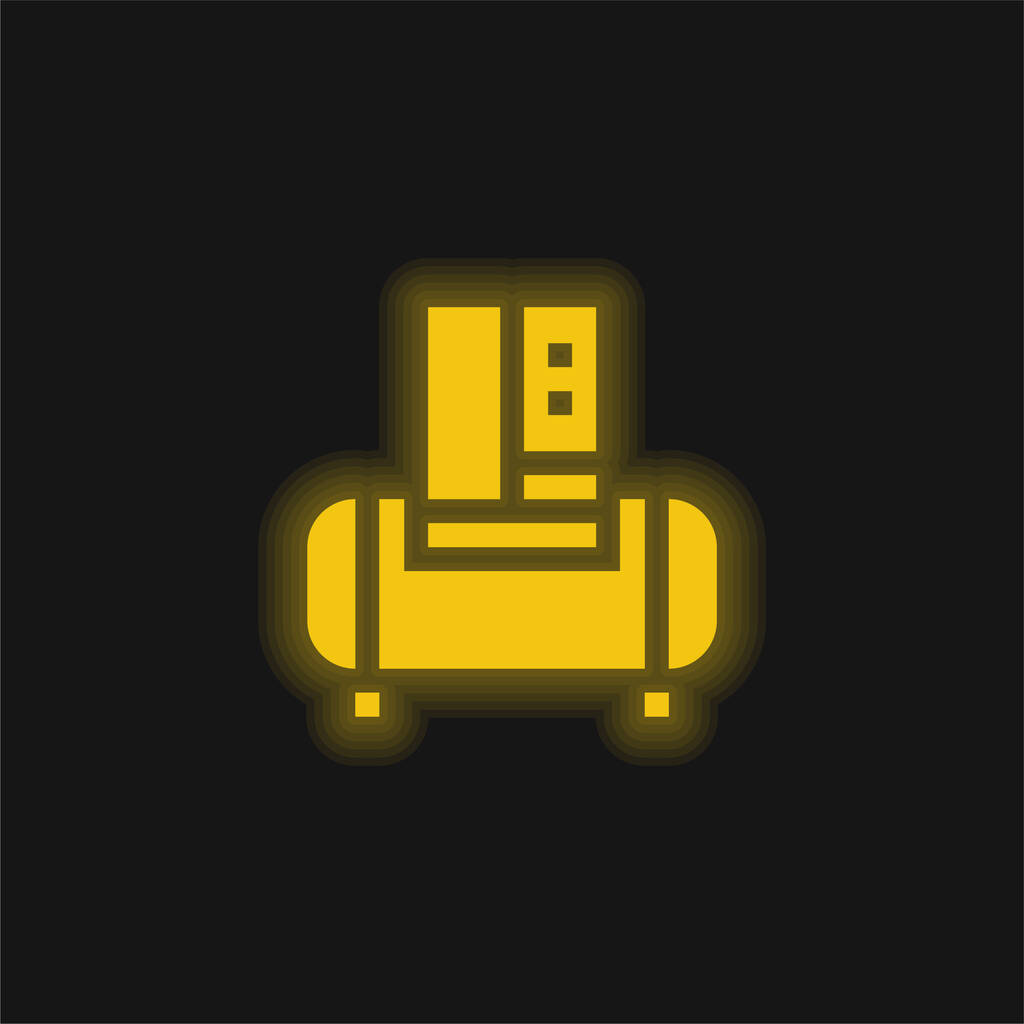 Hava Kompresörü sarı parlayan neon simgesi - Vektör, Görsel