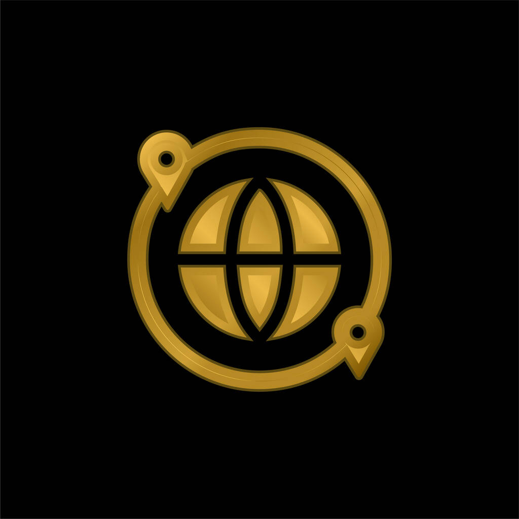 Em torno do mundo banhado a ouro ícone metálico ou vetor logotipo - Vetor, Imagem
