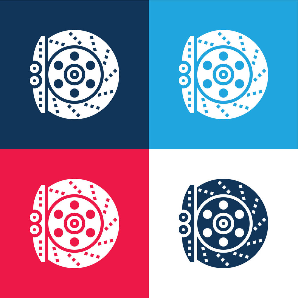 Bremse blau und rot vier Farben minimalen Symbolsatz - Vektor, Bild