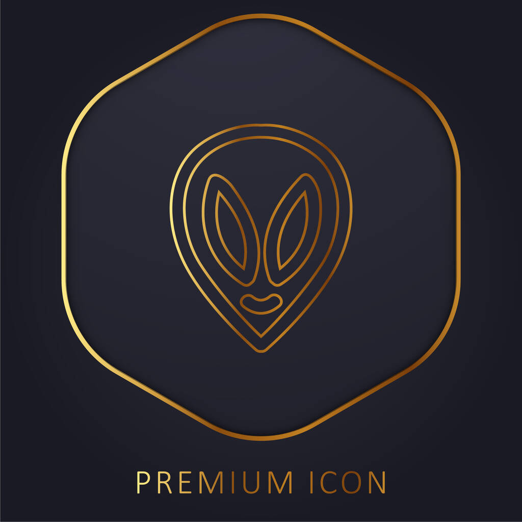 Extraterrestre dibujado a mano cabeza contorno línea de oro logotipo premium o icono - Vector, Imagen