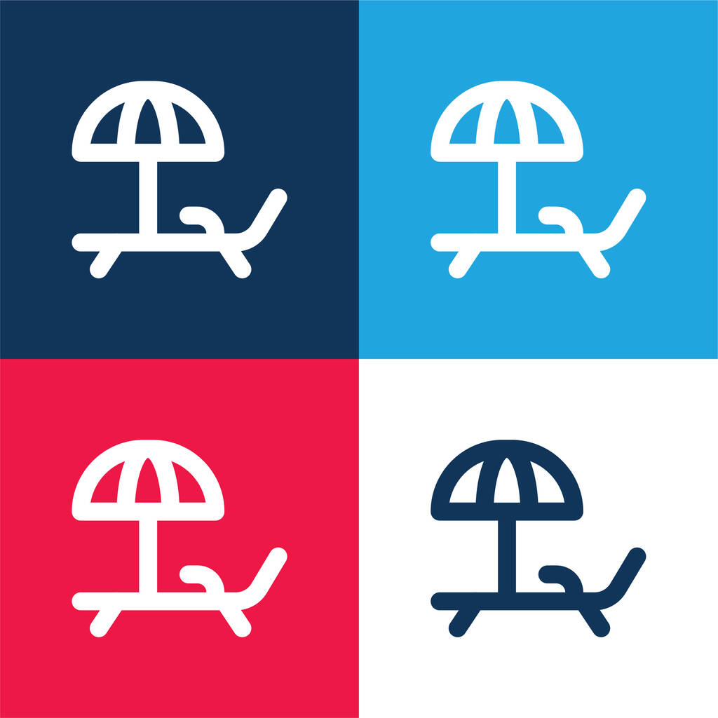 Beach Chair blue and red four color minimal icon set - Vector, Image