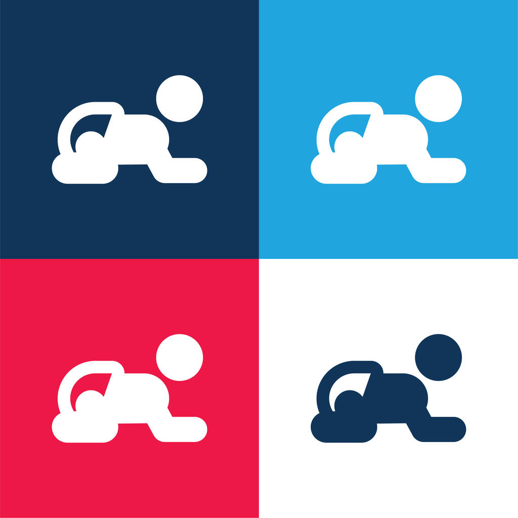 Conjunto de ícones mínimo de quatro cores azul e vermelho bebê - Vetor, Imagem